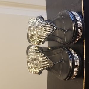 Nicole Brand Black and Sliver Bling Wedge Sandles.